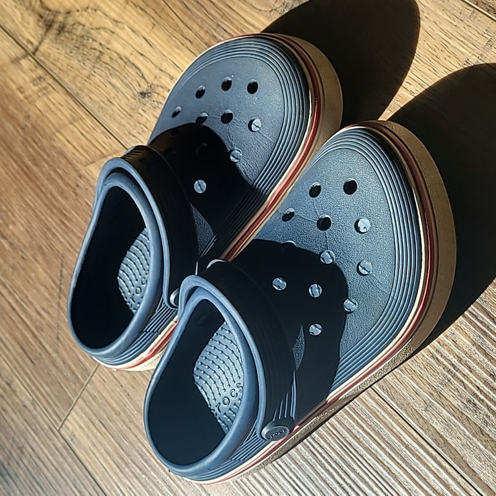 Crocs Sandals, Size 1, Navy, Red, & White